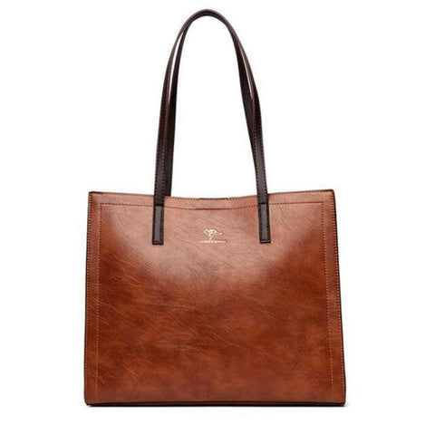 Medium Casual Leather Tote Bag - Camel Brown