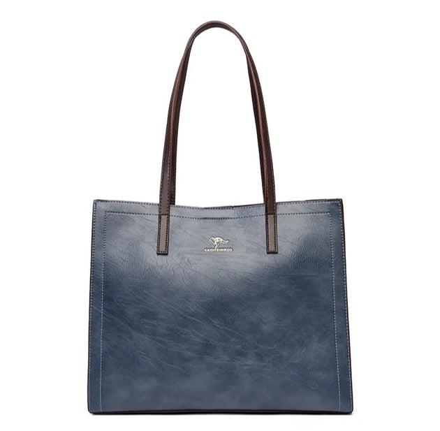 Medium Casual Leather Tote Bag - Dusty Blue