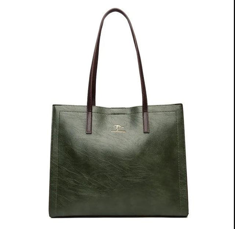 Medium Casual Leather Tote Bag - Olive Green