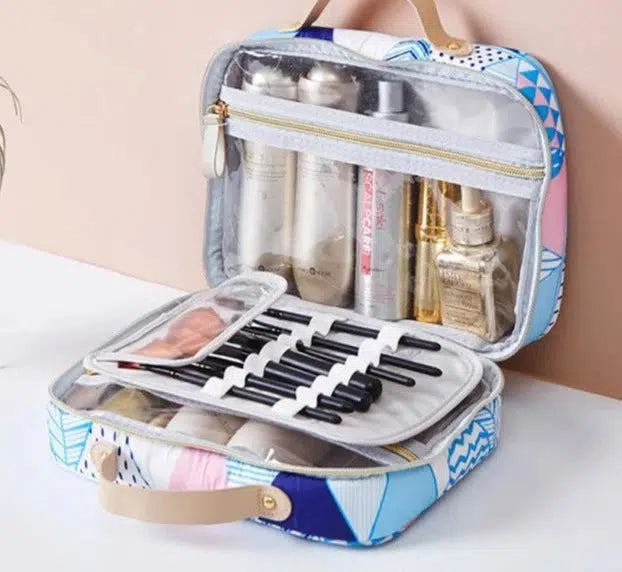 Medium Waterproof Makeup Storage Bag - Multiple Bluish Prints