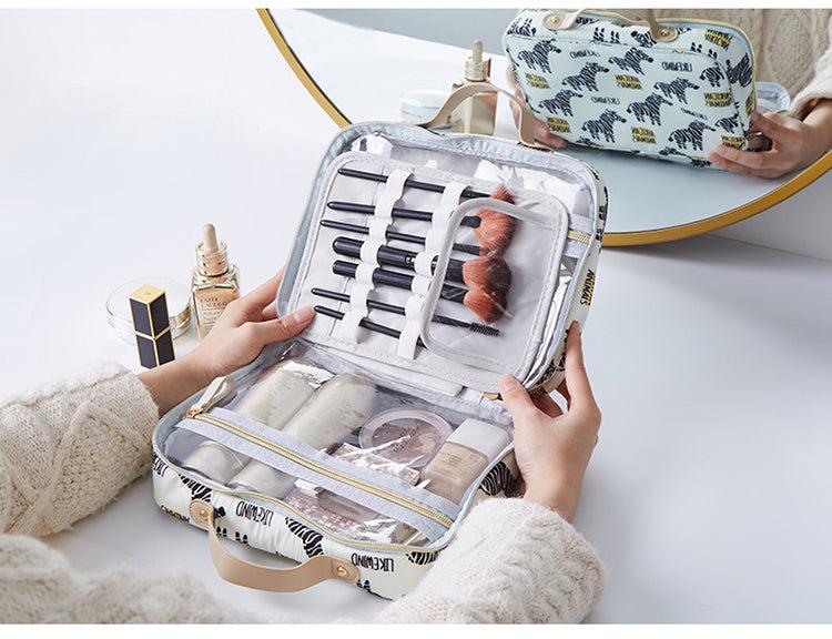 Medium Waterproof Makeup Storage Bag - Multiple Bluish Prints