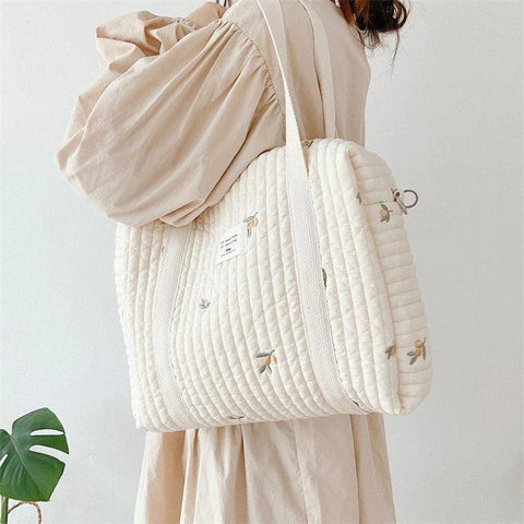 Mother Cotton Fabric Storage Handbag - off white