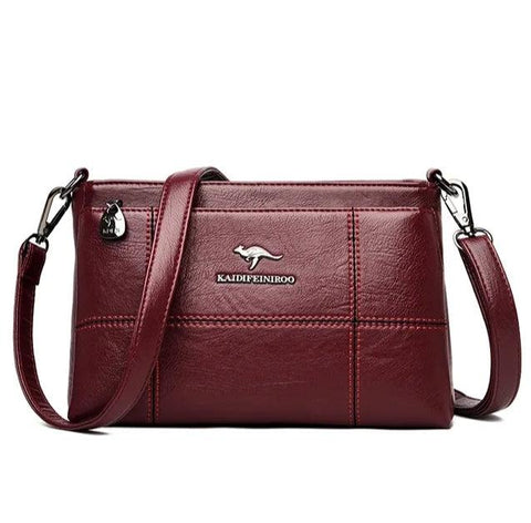 Small Casual Leather Crossbody Bag - Wine Red