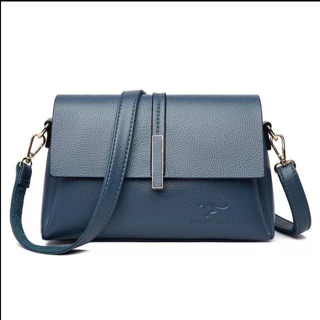 Small Classical Crossbody Leather Bag - Blue