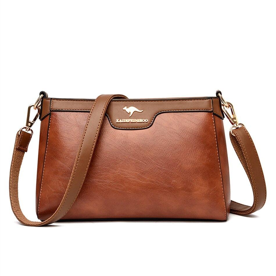 Small Crossbody Leather Purse - Camel Brown
