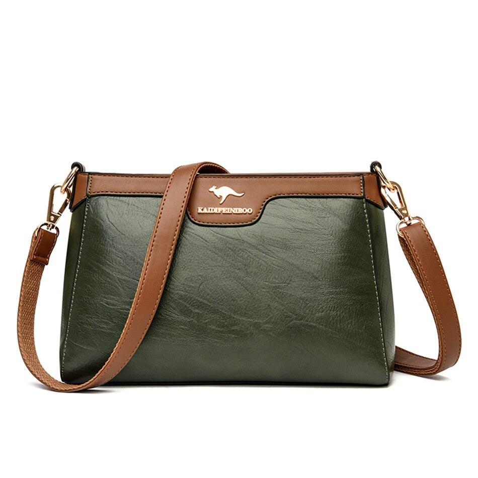 Small Crossbody Leather Purse - Olive Green