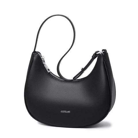 Small Curved Leather Handbag - Black