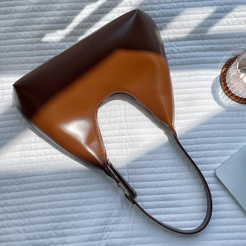 Small Curved Leather Handbag - Brown
