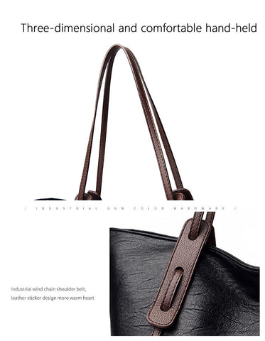 Large Leather Tote Bag - Gray
