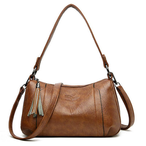 Meduim Casual Leather Handbag - Camel Brown