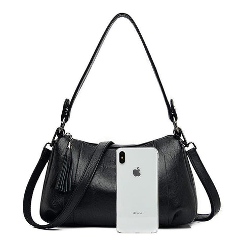 Meduim Casual Leather Handbag - Camel Brown