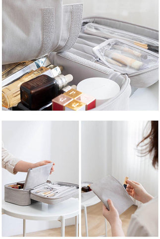 Medium Waterproof Makeup Storage Bag - Grey