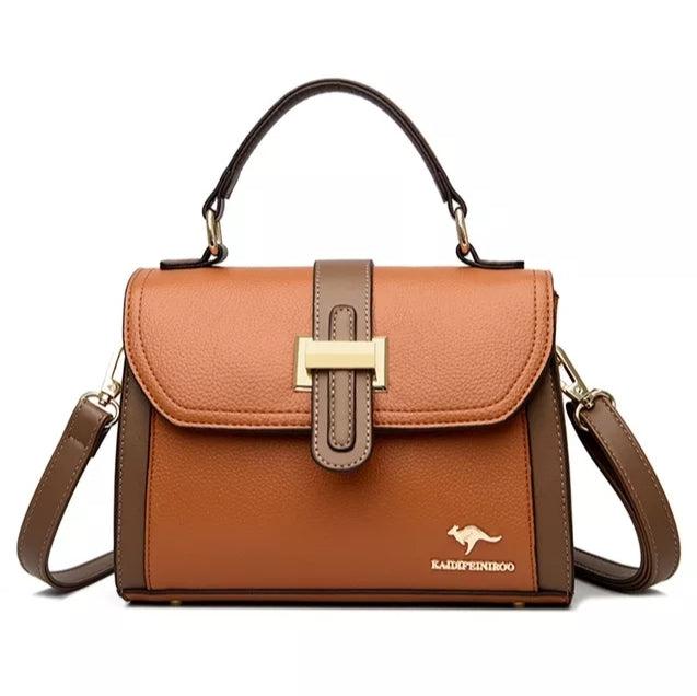 Large Classical Leather Handbag - Camel Brown