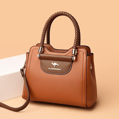 Large Classical Leather Handbag - Camel Brown