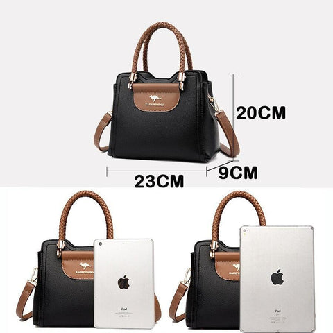 Large Classical Leather Handbag - Camel Brown