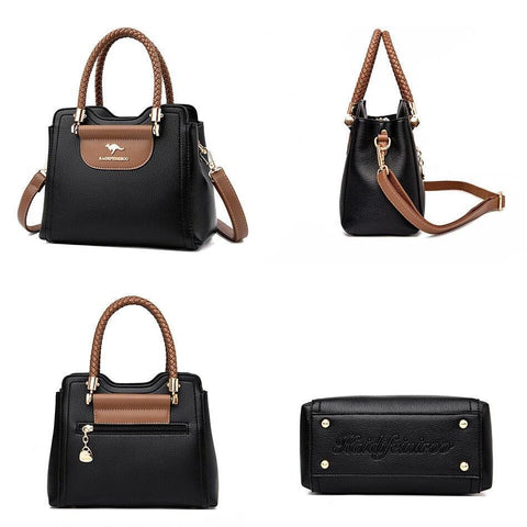 Large Classical Leather Handbag - Camel Brown